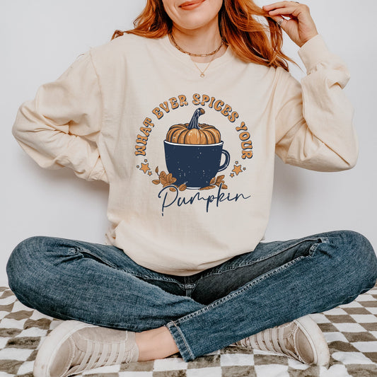 Whatever Spices Your Pumpkin Mug | Garment Dyed Long Sleeve