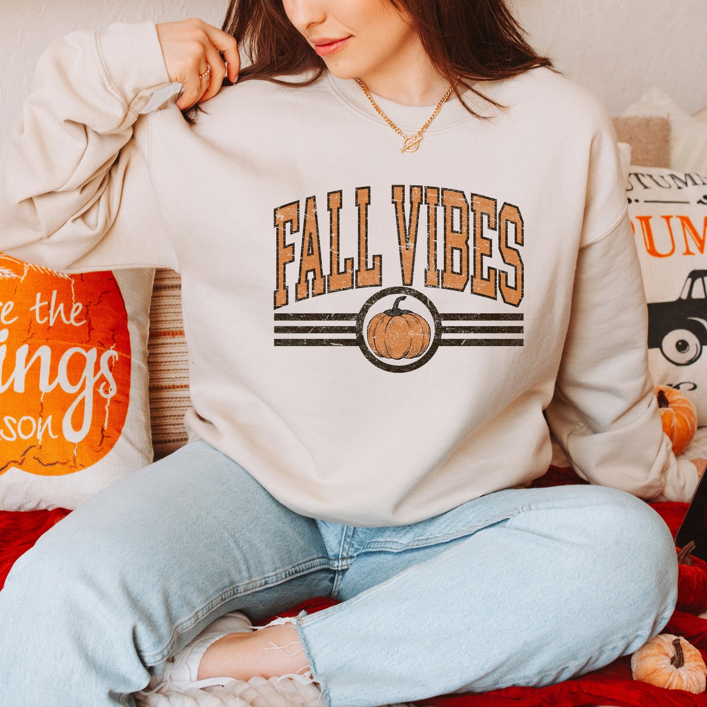 Fall Vibes Varsity Pumpkin | Sweatshirt