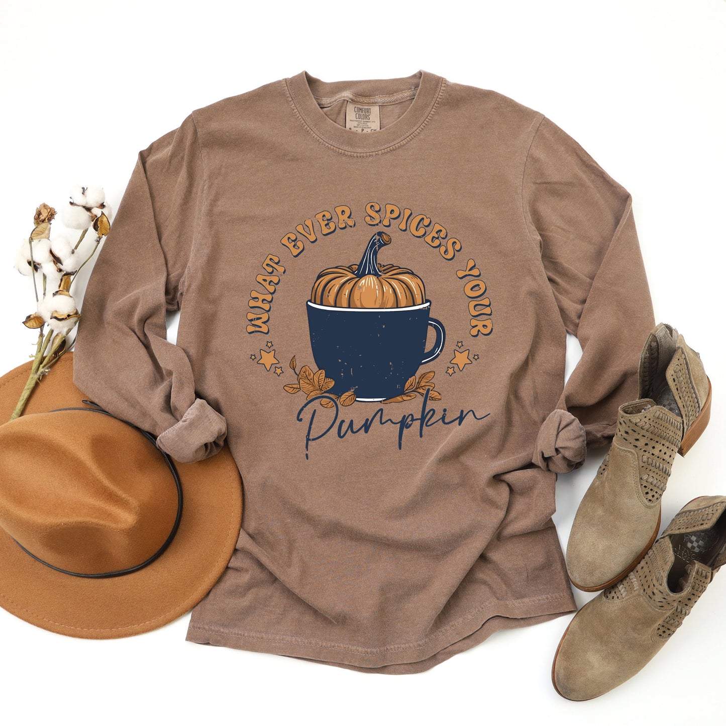 Whatever Spices Your Pumpkin Mug | Garment Dyed Long Sleeve