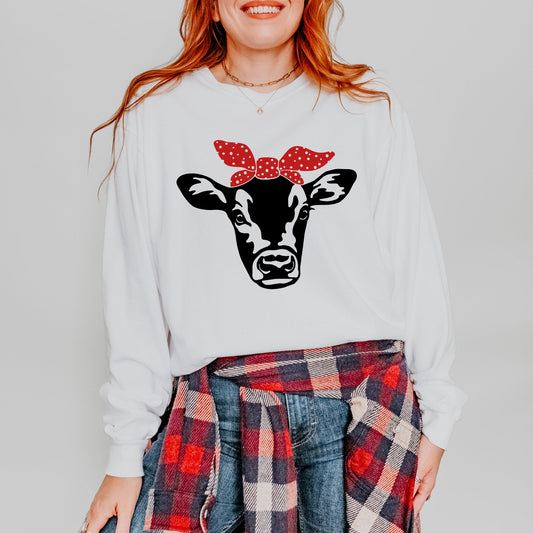 Cow And Bandana | Garment Dyed Long Sleeve