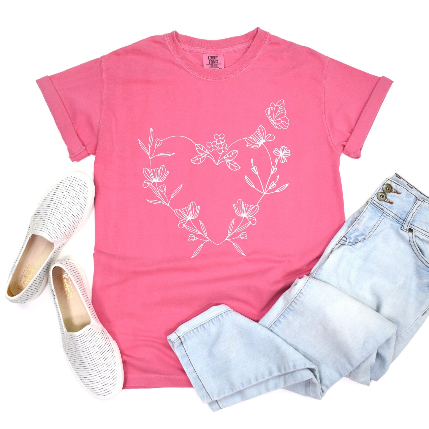 Butterfly and Floral Heart | Garment Dyed Tee