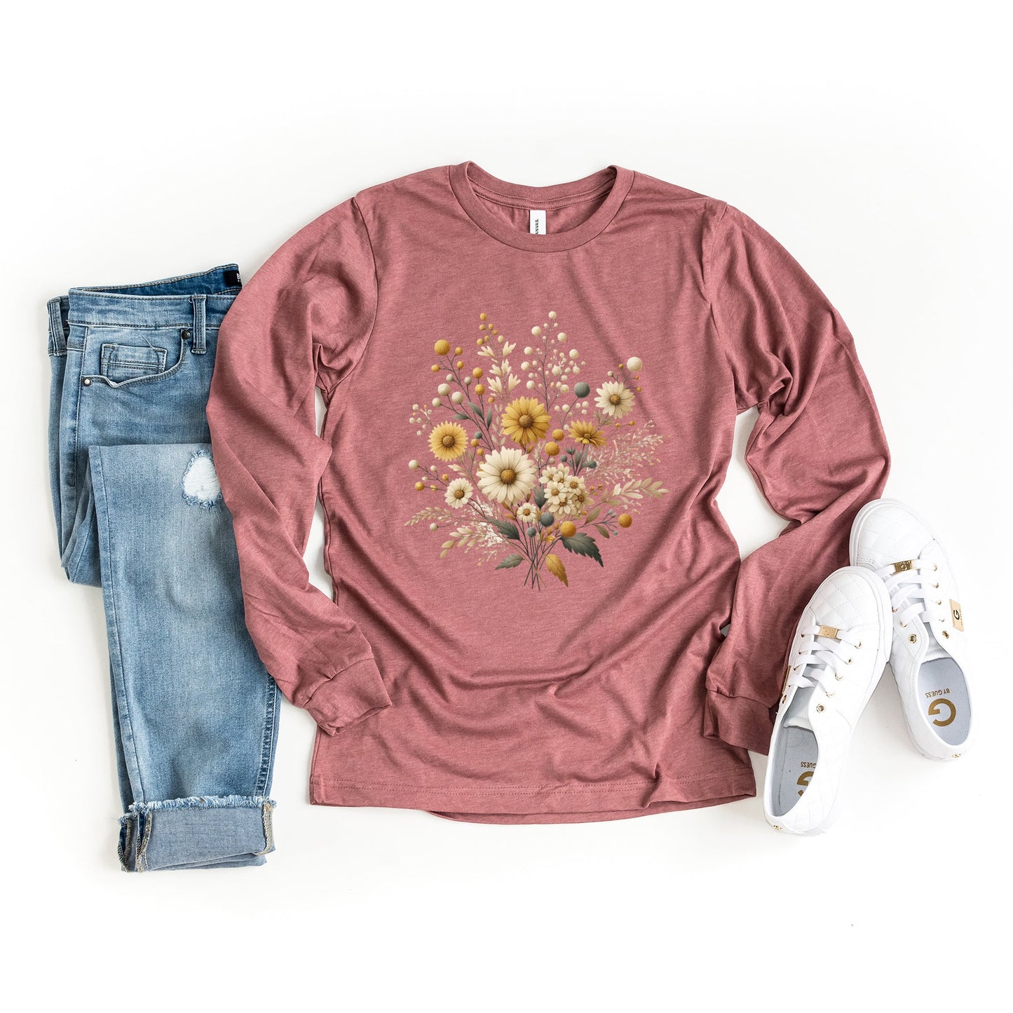 Cream And Gold Bouquet | Long Sleeve Graphic Tee