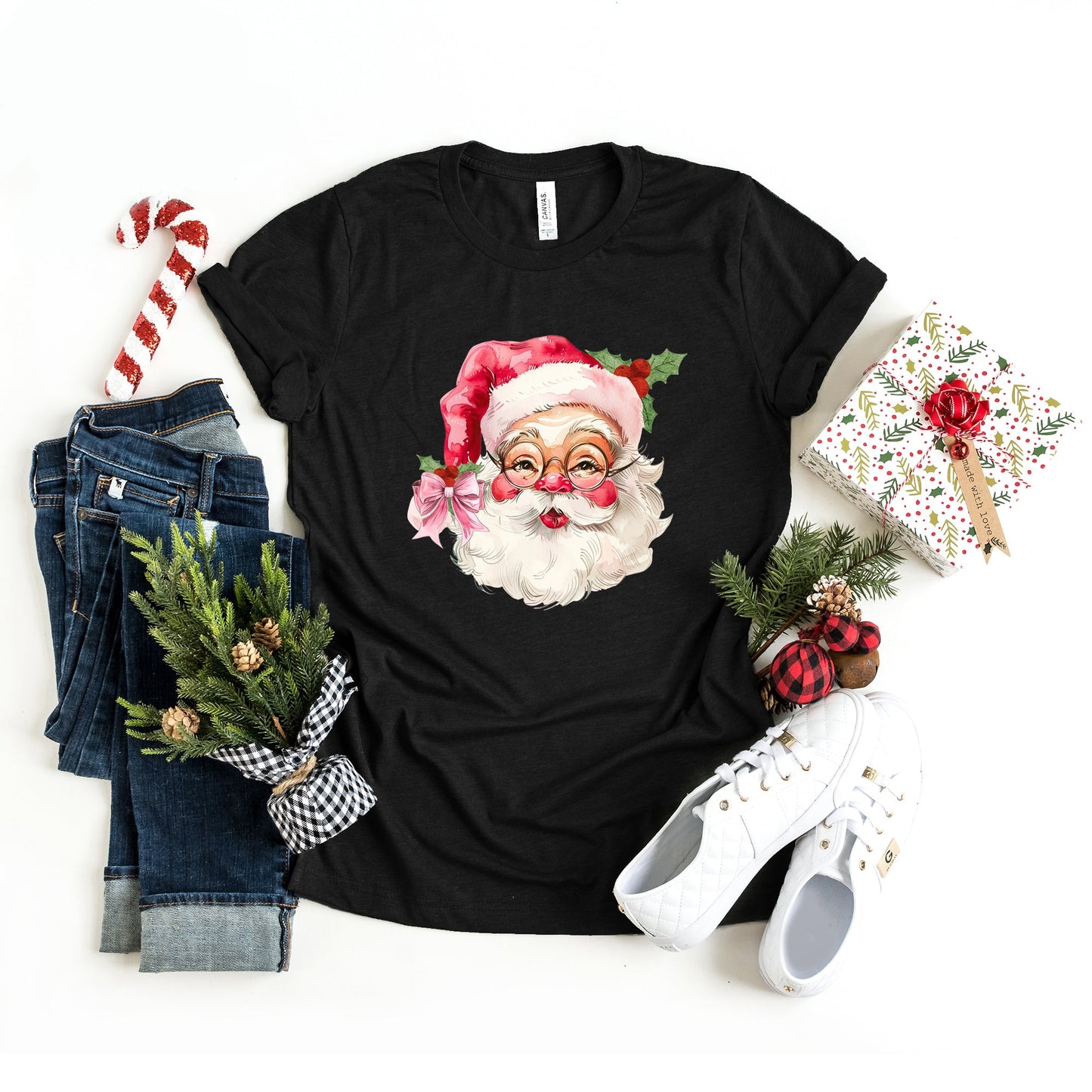 Watercolor Santa Face | Short Sleeve Crew Neck