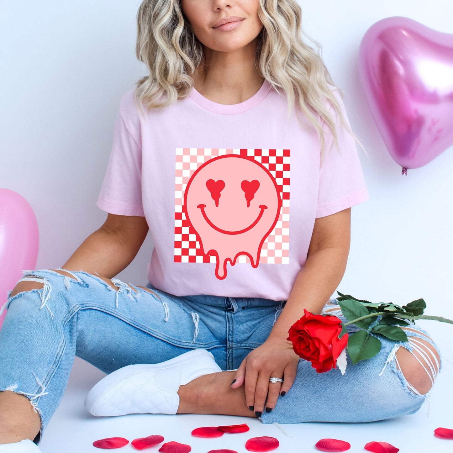 Valentine Smiley Checkered | Short Sleeve Graphic Tee