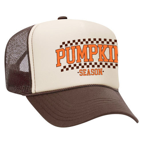 Checkered Arched Pumpkin Season | Foam Trucker Hat