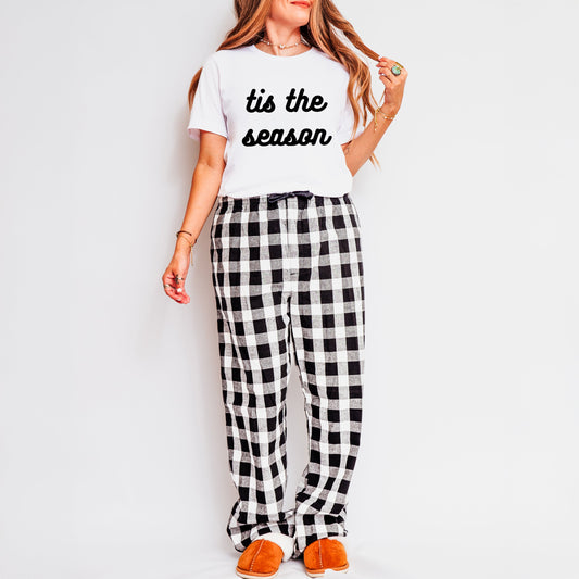 Tis The Season Bold Cursive | Plaid Pajama Set