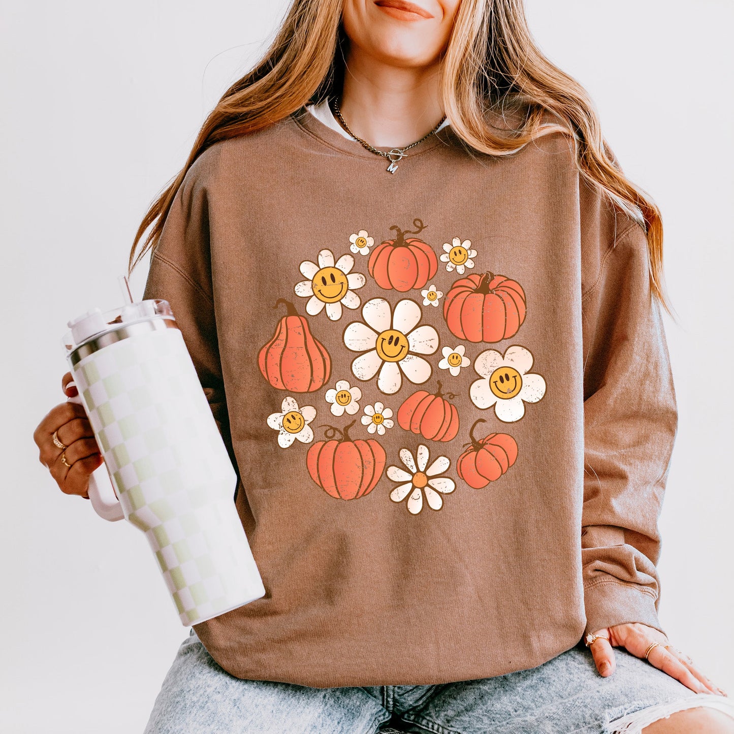 Circle Pumpkin Flowers | Lightweight Garment Dyed Sweatshirt