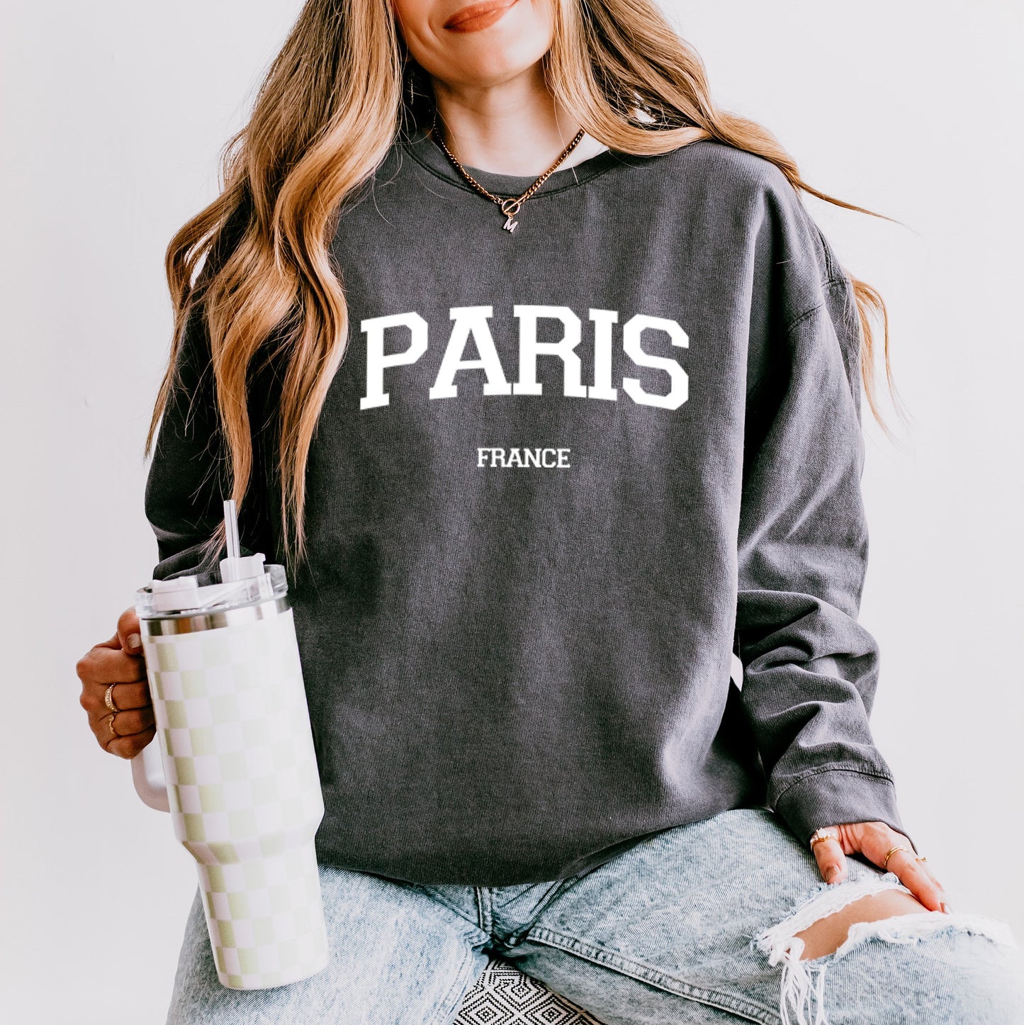 Paris France Varsity | Lightweight Garment Dyed Sweatshirt