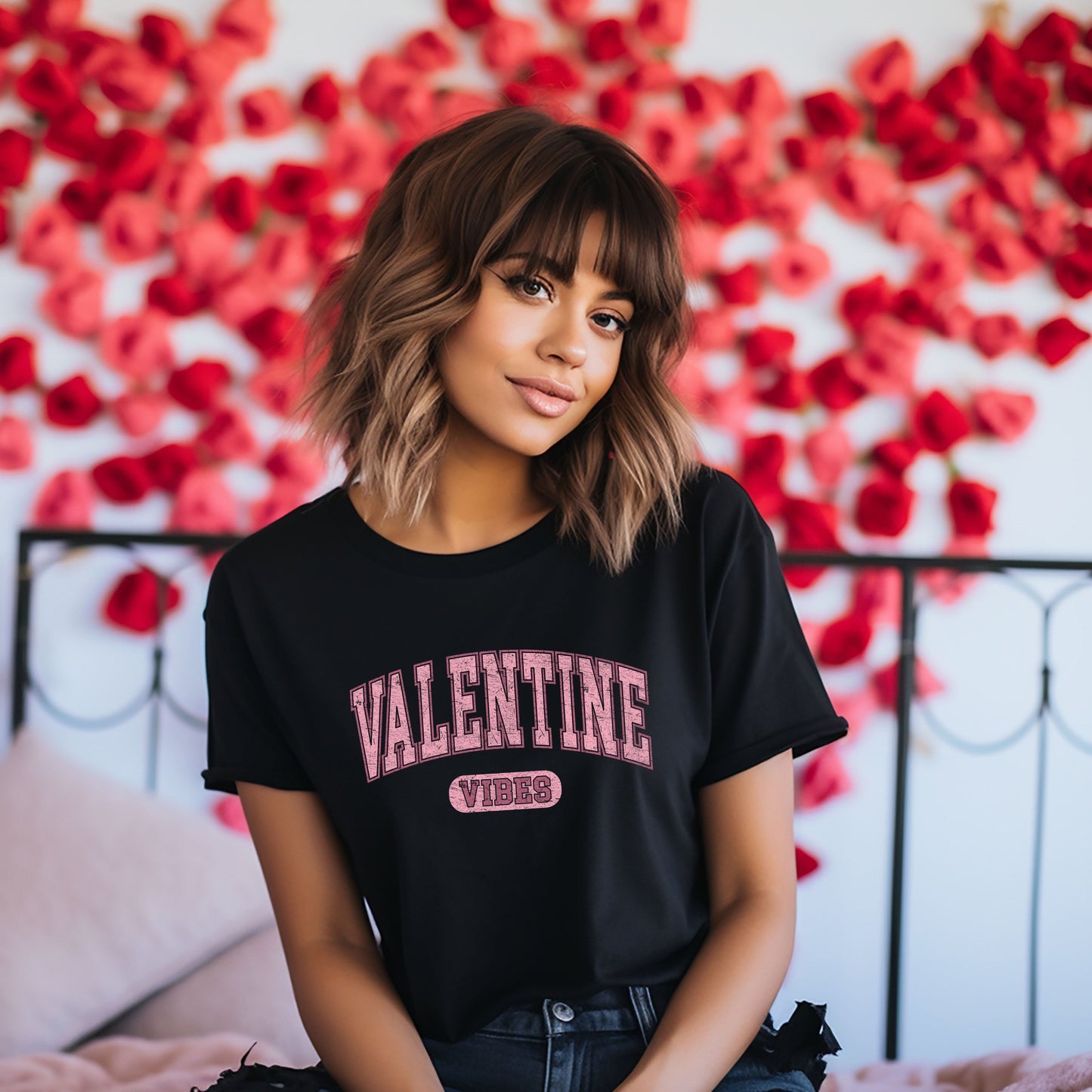 Valentine Vibes Distressed | Short Sleeve Crew Neck