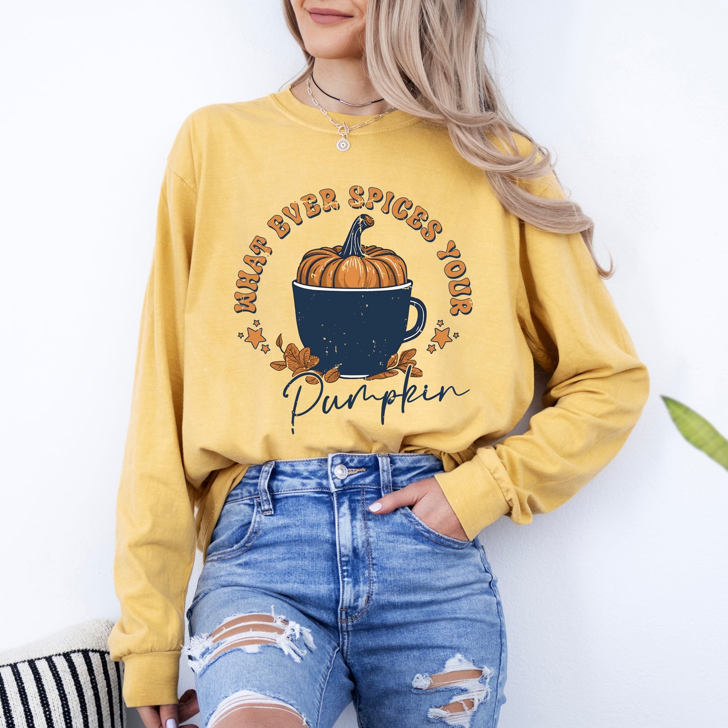 Whatever Spices Your Pumpkin Mug | Garment Dyed Long Sleeve