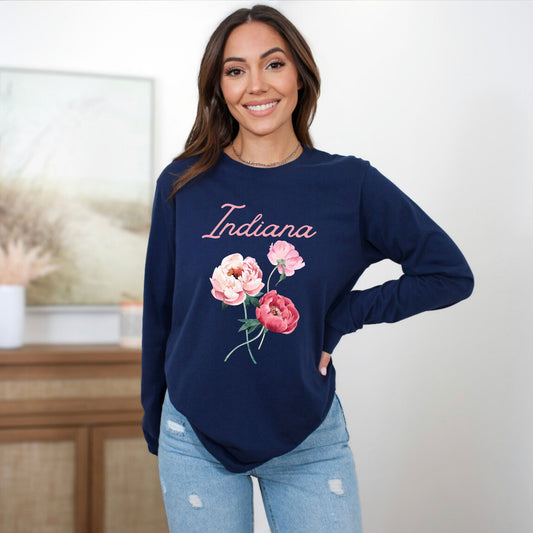 Indiana Flower Colorful | Long Sleeve Crew Neck
