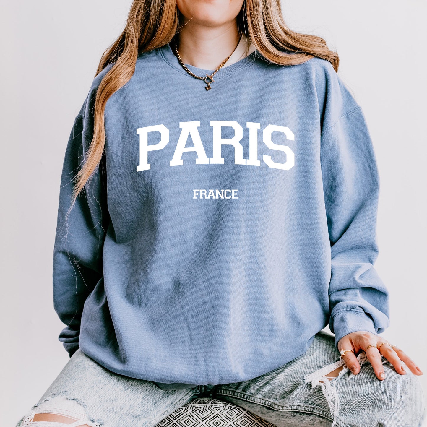 Paris France Varsity | Lightweight Garment Dyed Sweatshirt