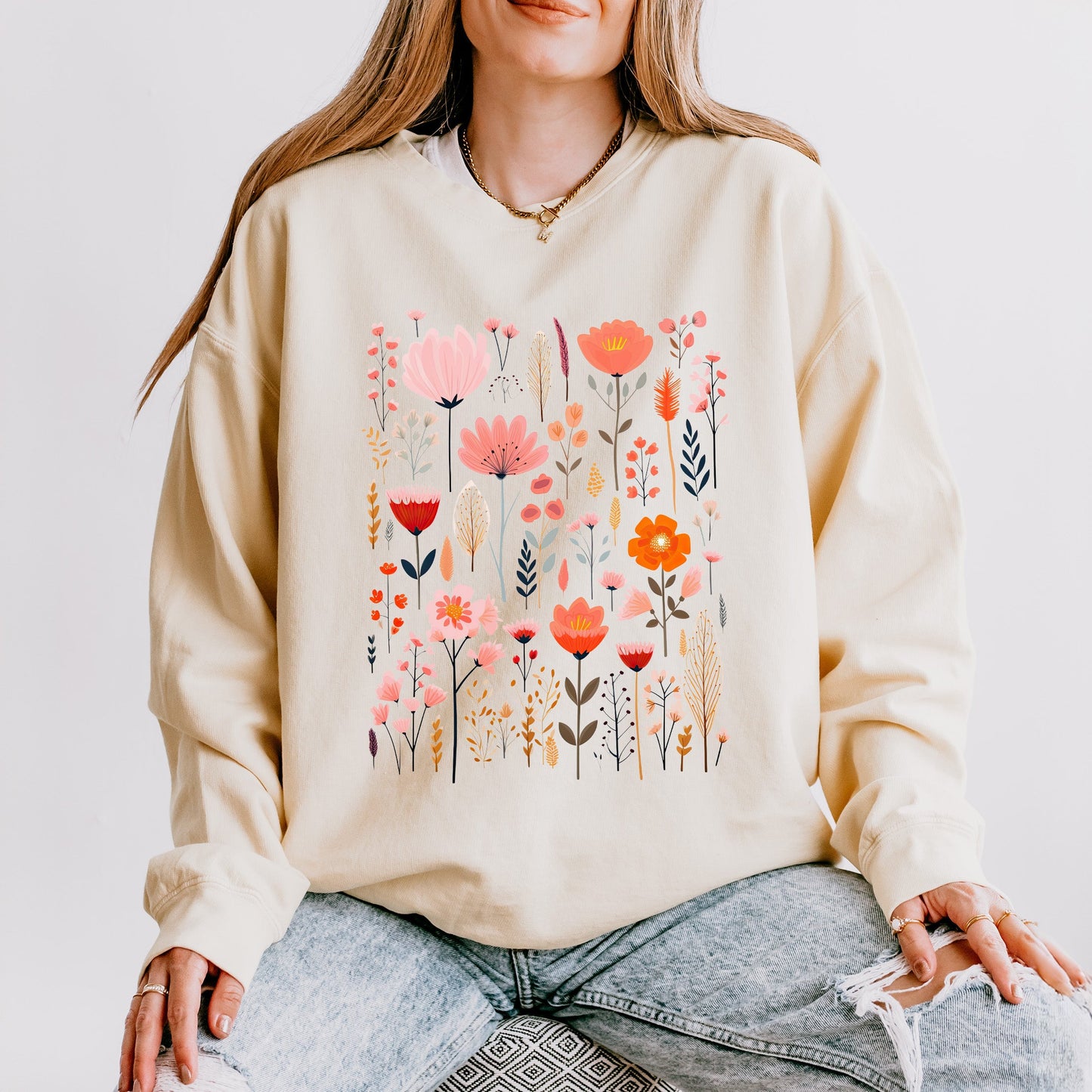 Pink Floral | Lightweight Garment Dyed Sweatshirt