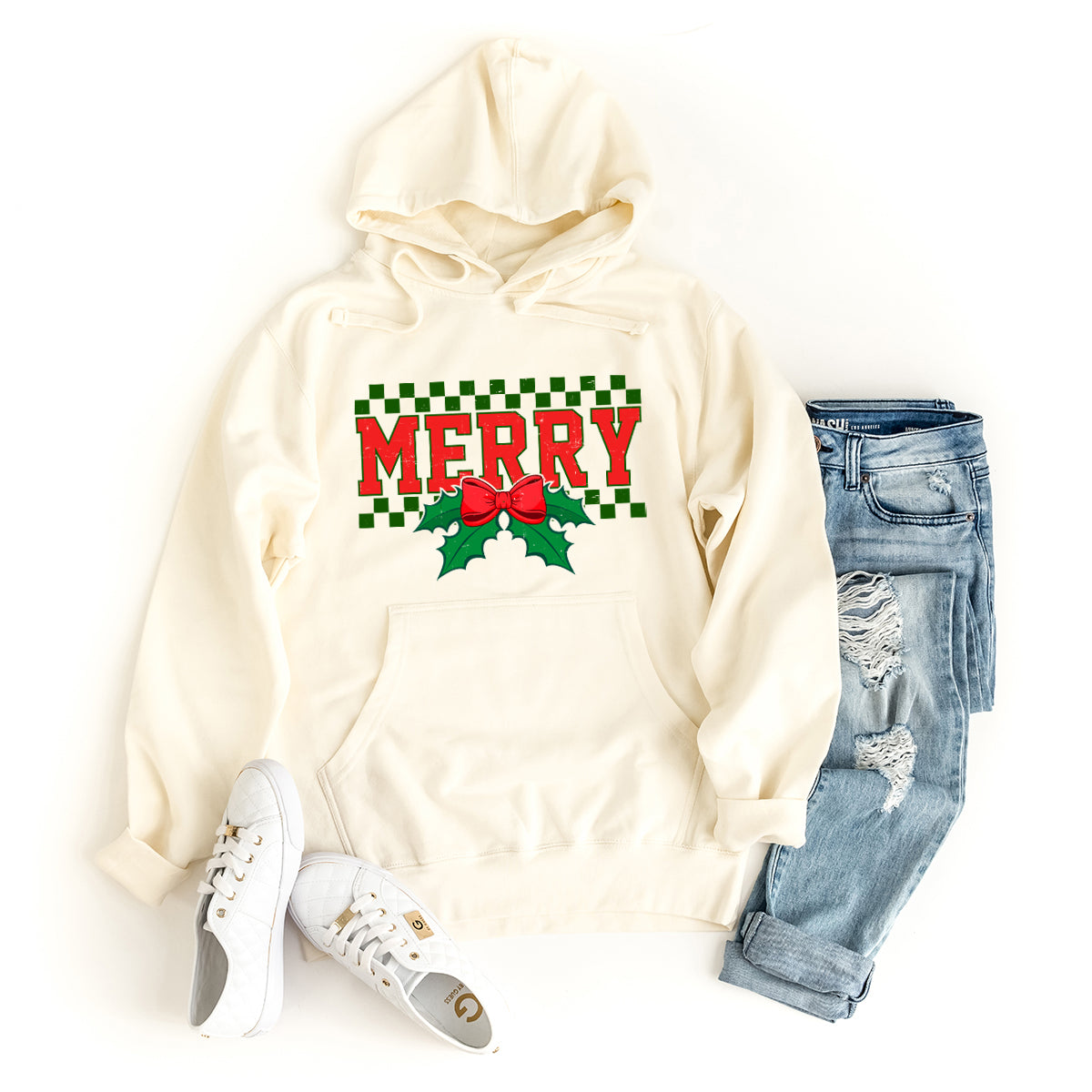 Merry Checkered Mistletoe | Hoodie