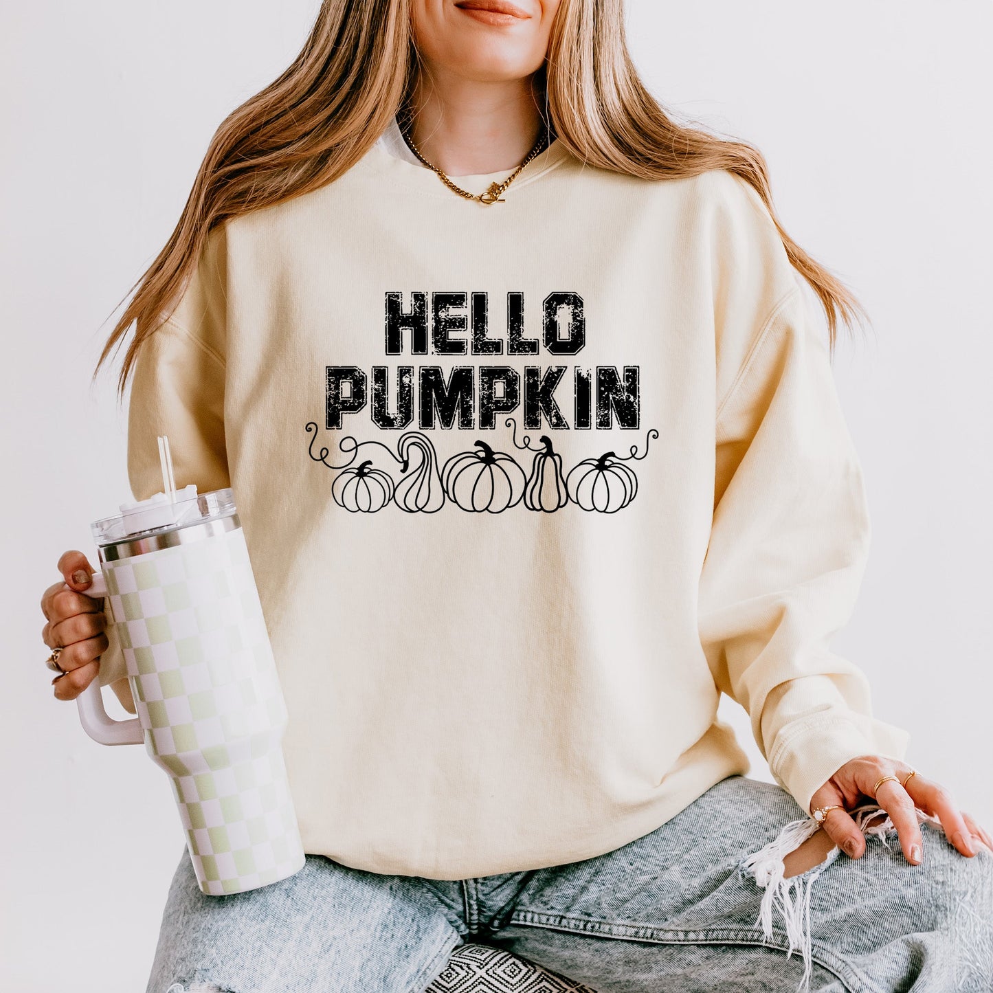 Hello Pumpkin Distressed | Lightweight Garment Dyed Sweatshirt