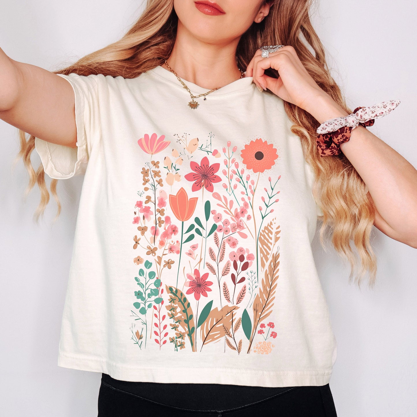 Pastel Wildflowers  | Relaxed Fit Cropped Tee