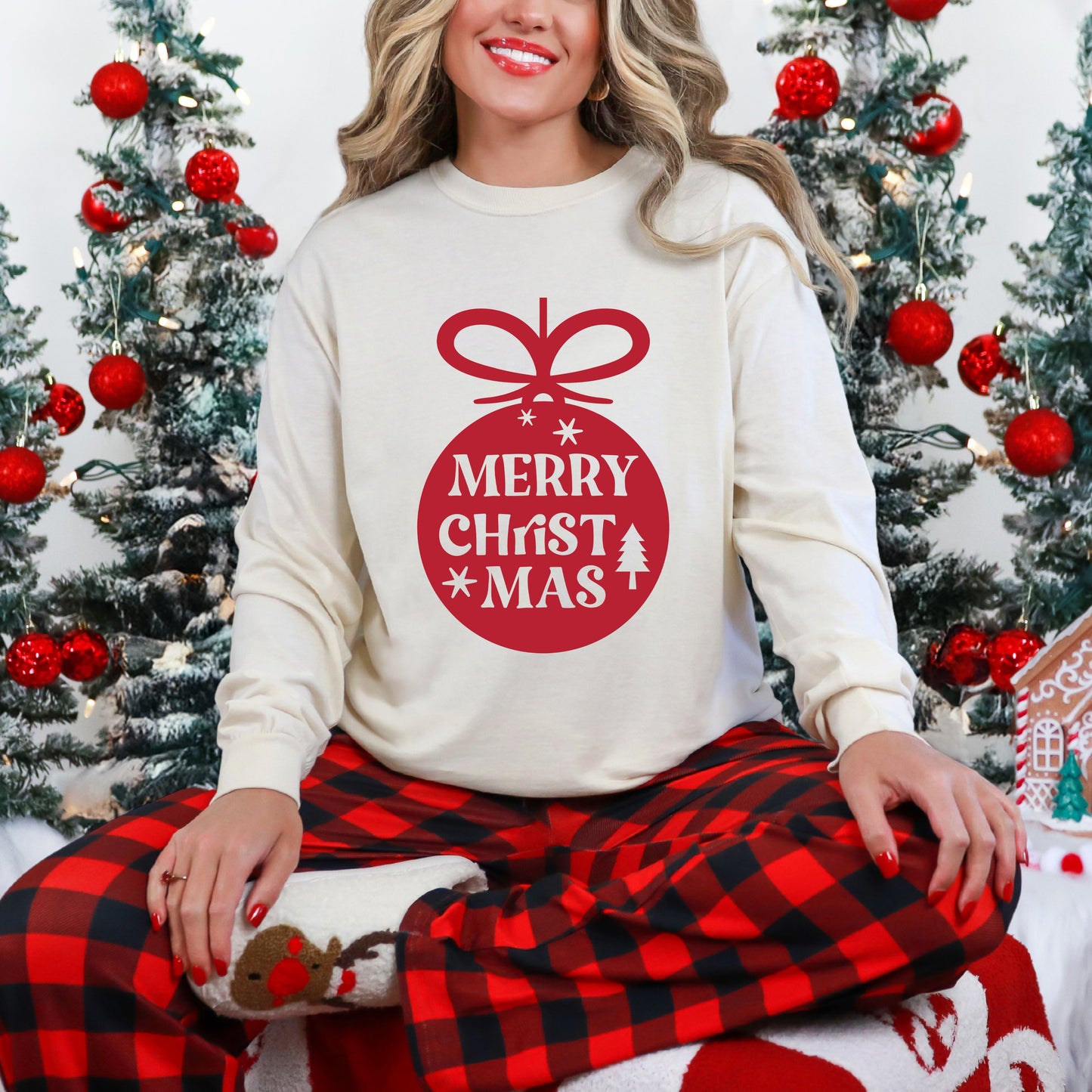 Merry Christmas Ornament | Garment Dyed Long Sleeve