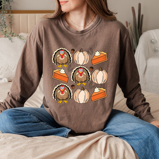 Turkey Pumpkin Pie Grid | Garment Dyed Long Sleeve