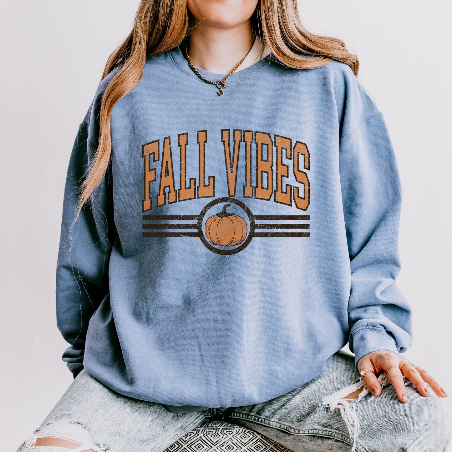 Fall Vibes Varsity Pumpkin | Lightweight Garment Dyed Sweatshirt