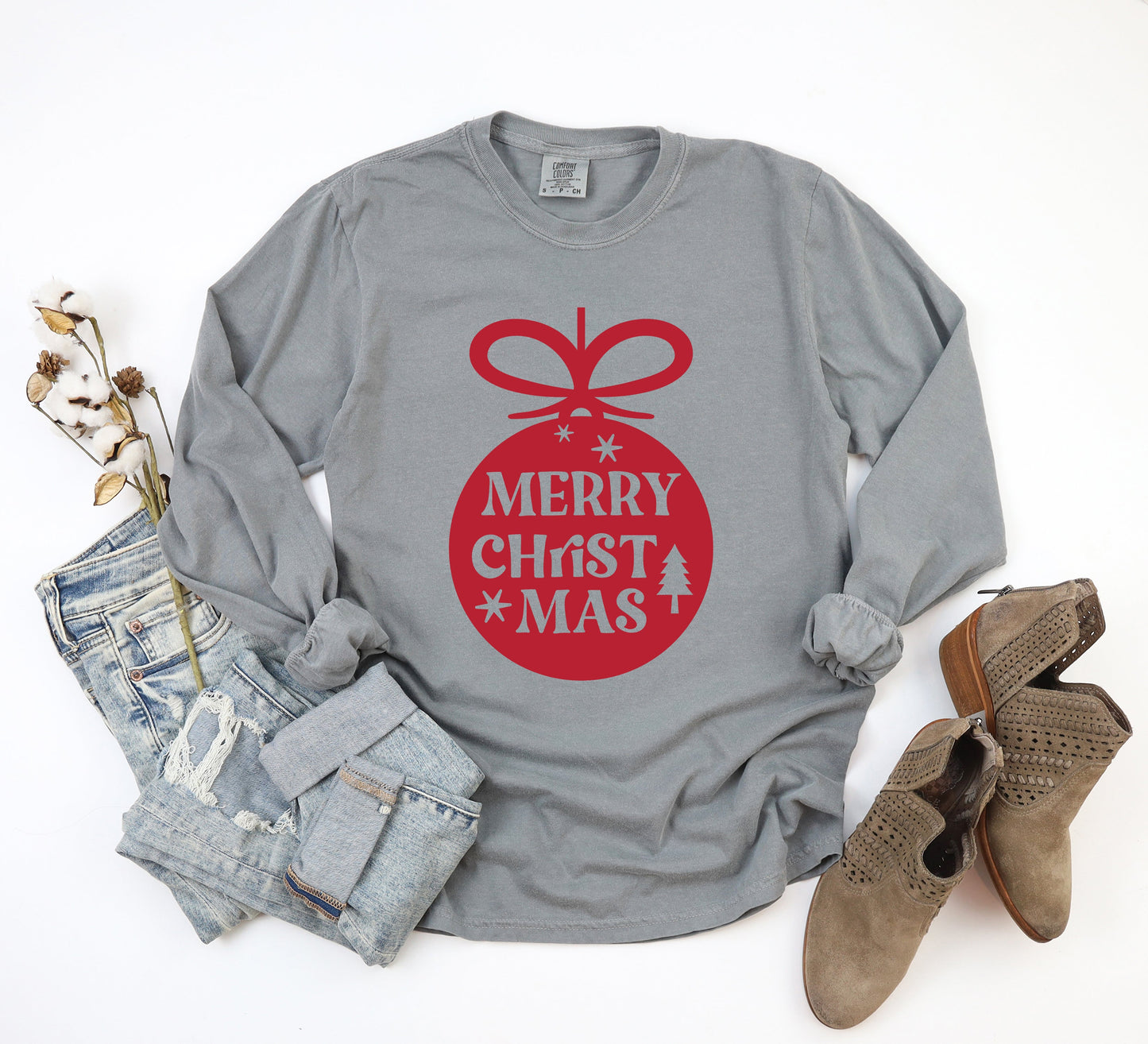 Merry Christmas Ornament | Garment Dyed Long Sleeve