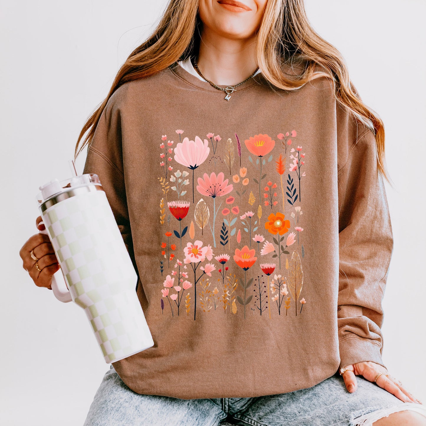 Pink Floral | Lightweight Garment Dyed Sweatshirt