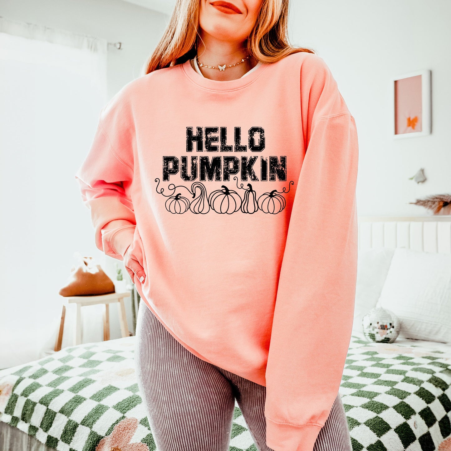 Hello Pumpkin Distressed | Lightweight Garment Dyed Sweatshirt