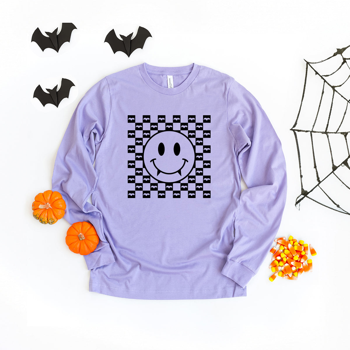 Halloween Bat Smiley Face | Long Sleeve Graphic Tee