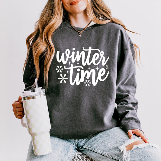 Winter Time Snowflakes | Lightweight Garment Dyed Sweatshirt