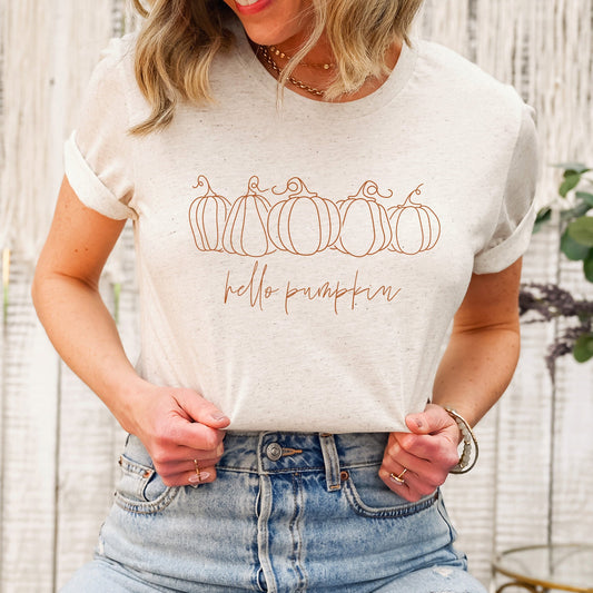 Hand Drawn Hello Pumpkin | Short Sleeve Graphic Tee