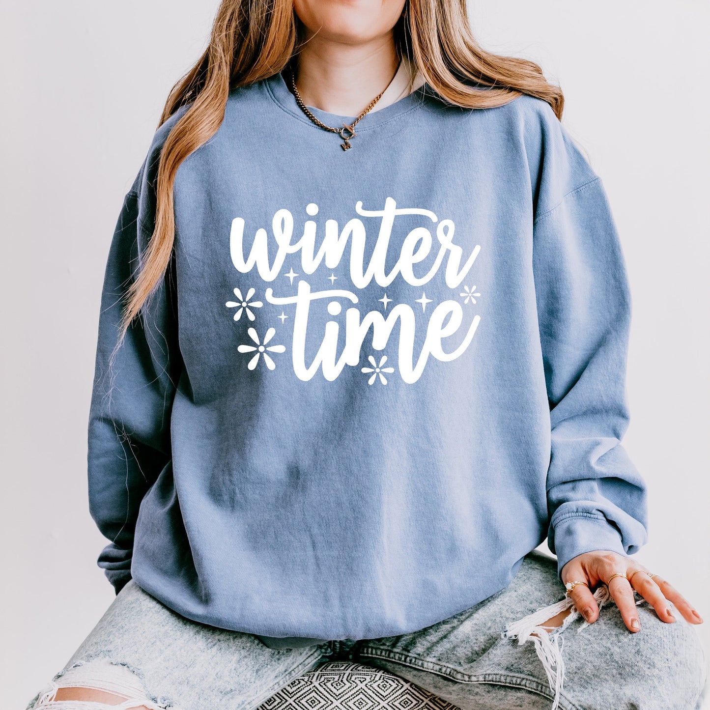 Winter Time Snowflakes | Lightweight Garment Dyed Sweatshirt