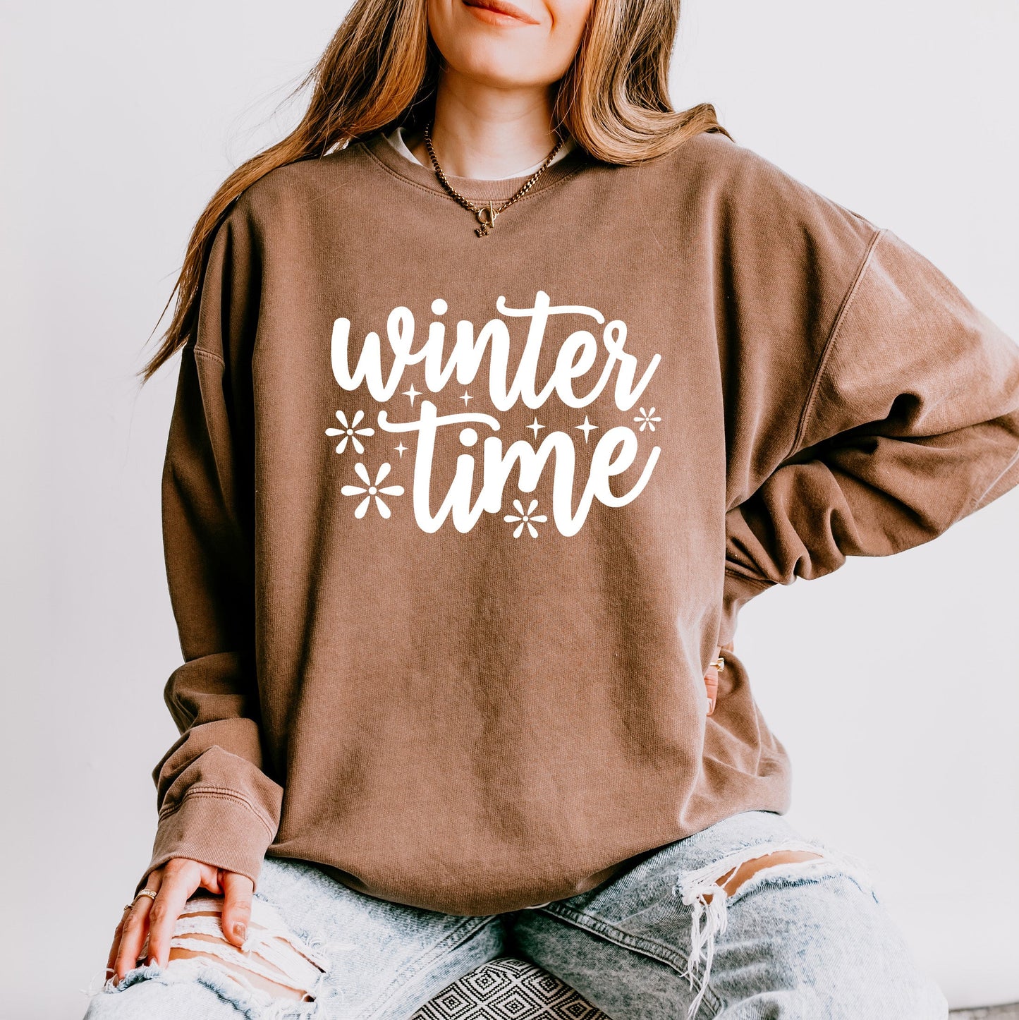 Winter Time Snowflakes | Lightweight Garment Dyed Sweatshirt