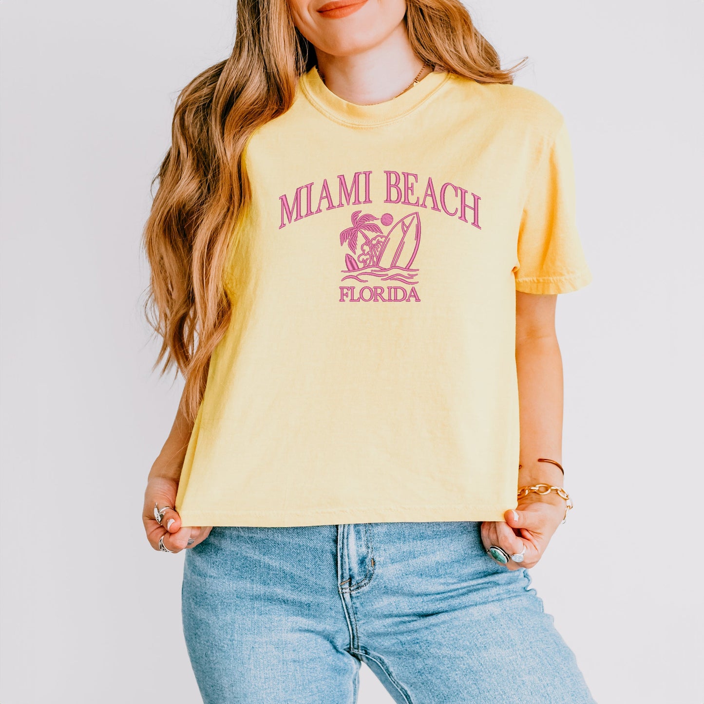 Embroidered Miami Beach Florida | Relaxed Fit Cropped Tee