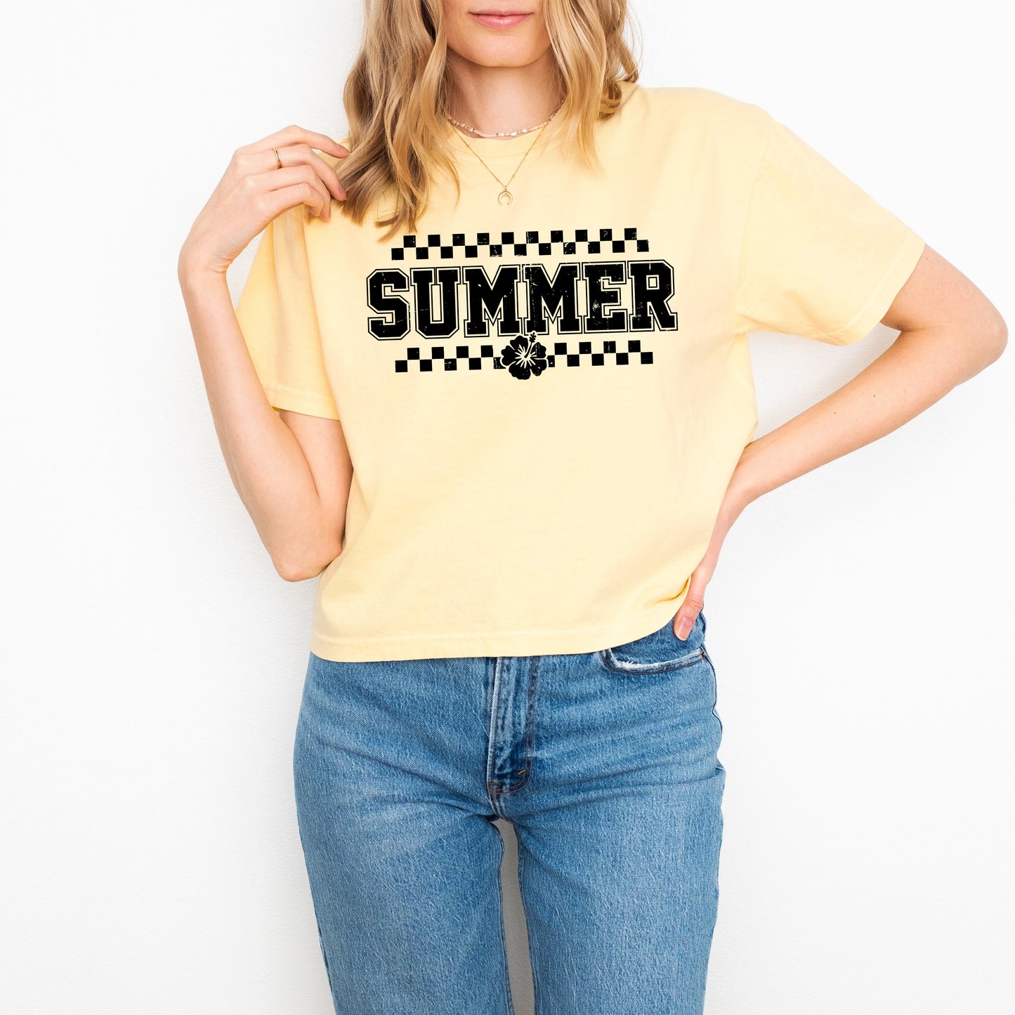 Checkered Summer Varsity | Relaxed Fit Cropped Tee