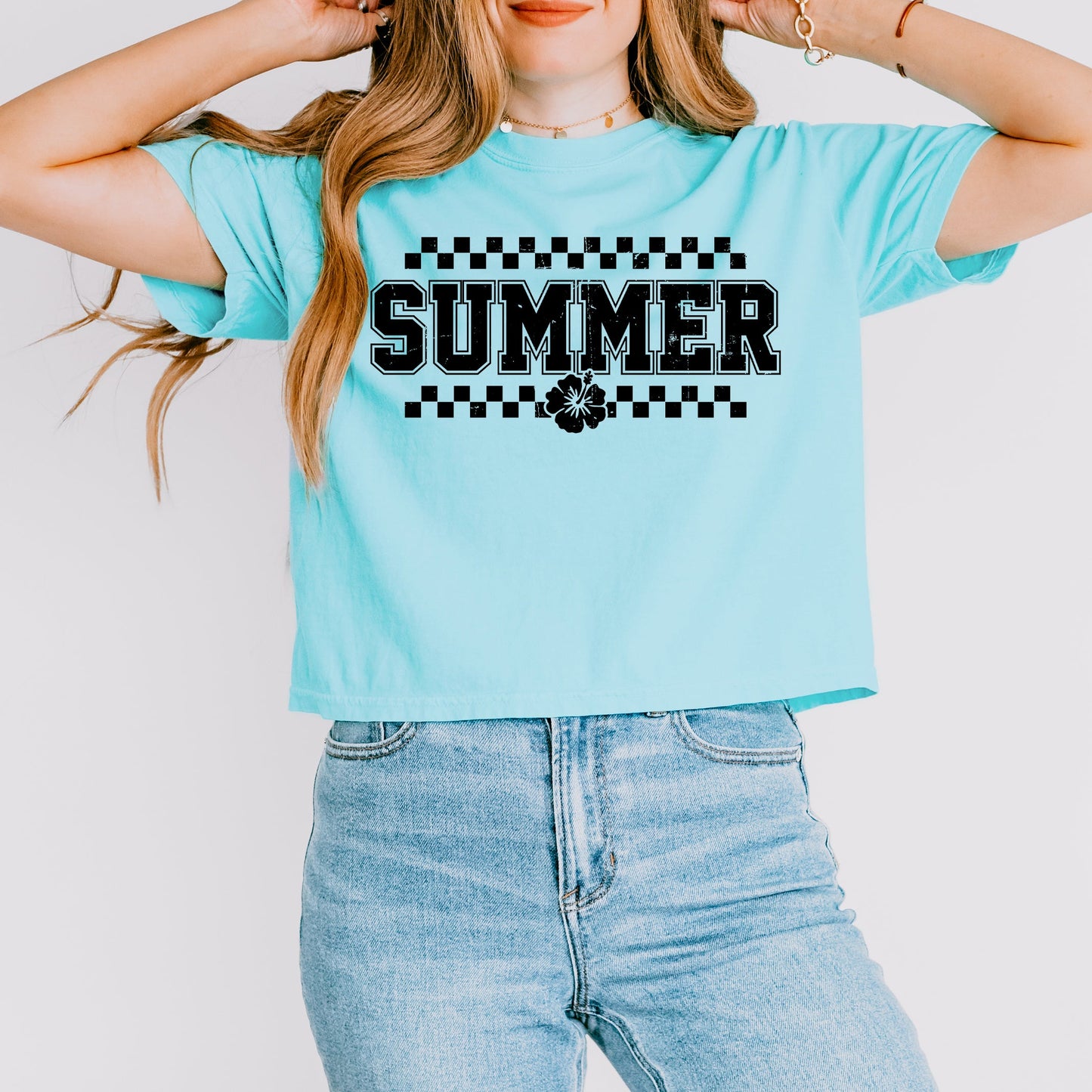 Checkered Summer Varsity | Relaxed Fit Cropped Tee