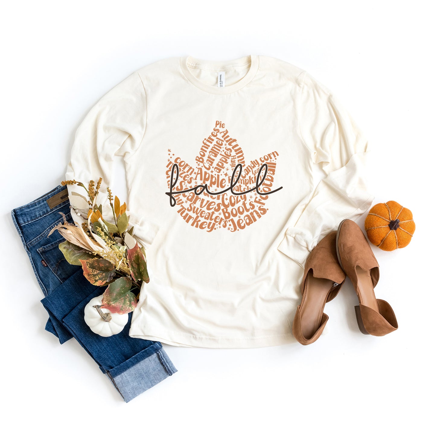 Cursive Fall Leaf | Long Sleeve Crewneck