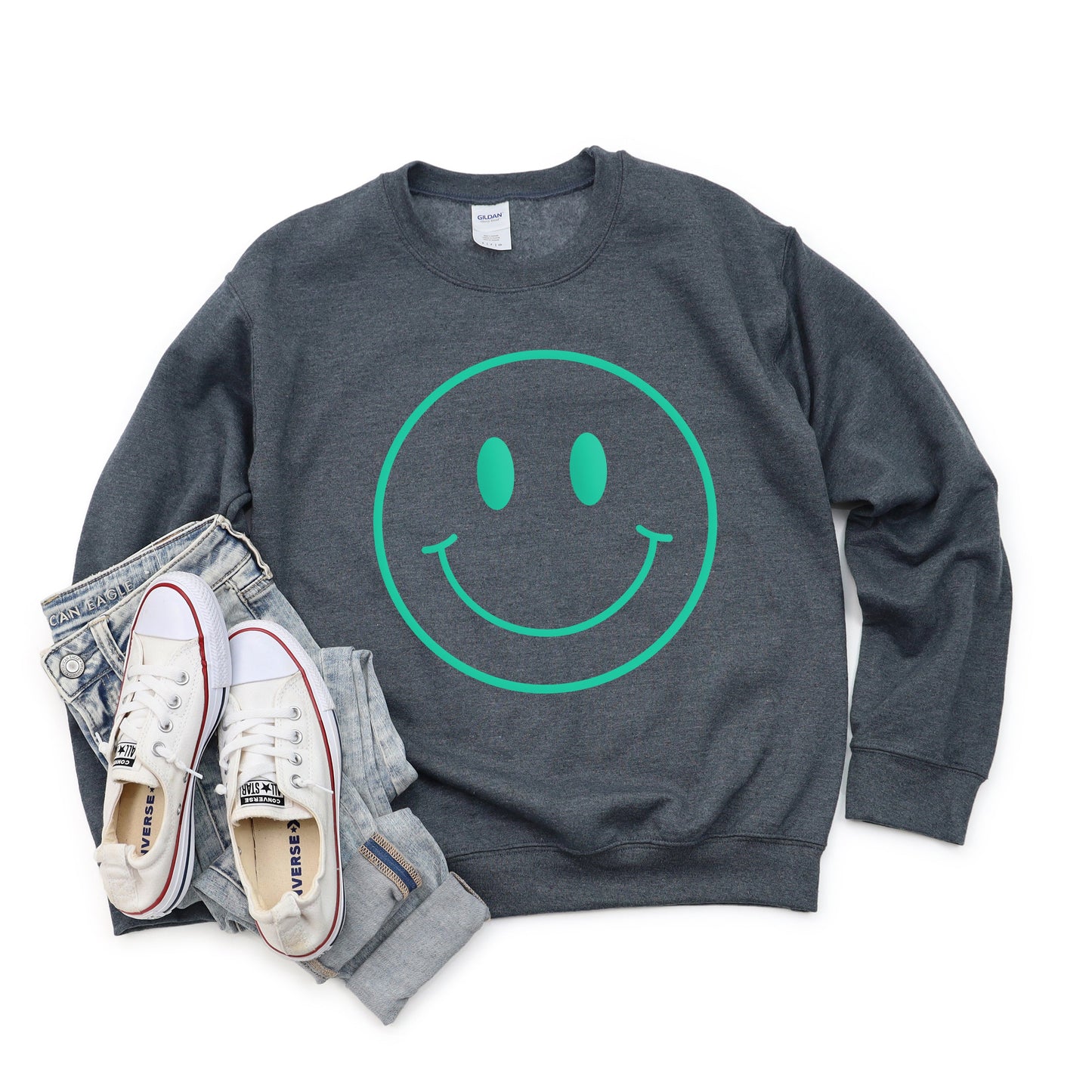 Smiley Face Outline Puff Print | Sweatshirt