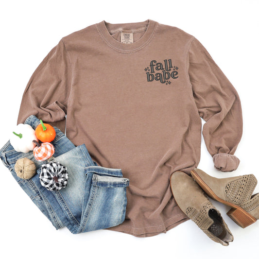 Embroidered Fall Babe Stars Mini | Garment Dyed Long Sleeve