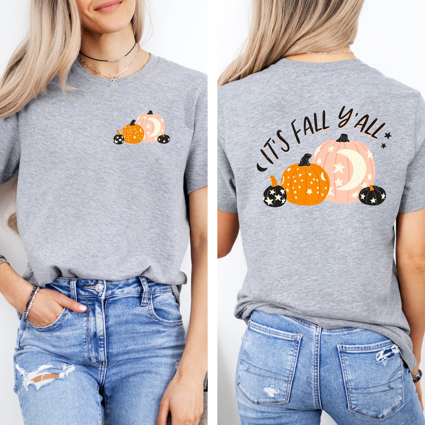 Boho It's Fall Y'all Pumpkins | Front & Back Short Sleeve Graphic Tee