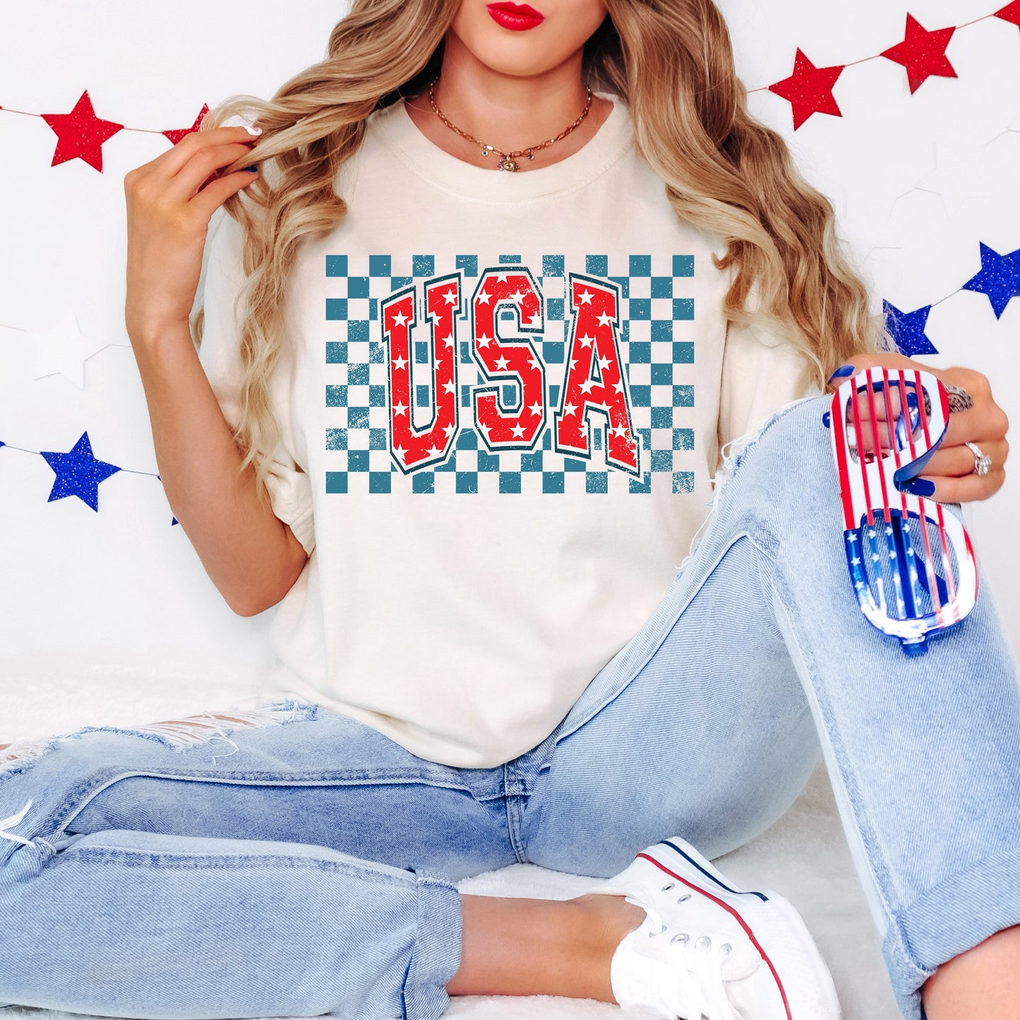 USA Checkered Stars | Garment Dyed Short Sleeve Tee