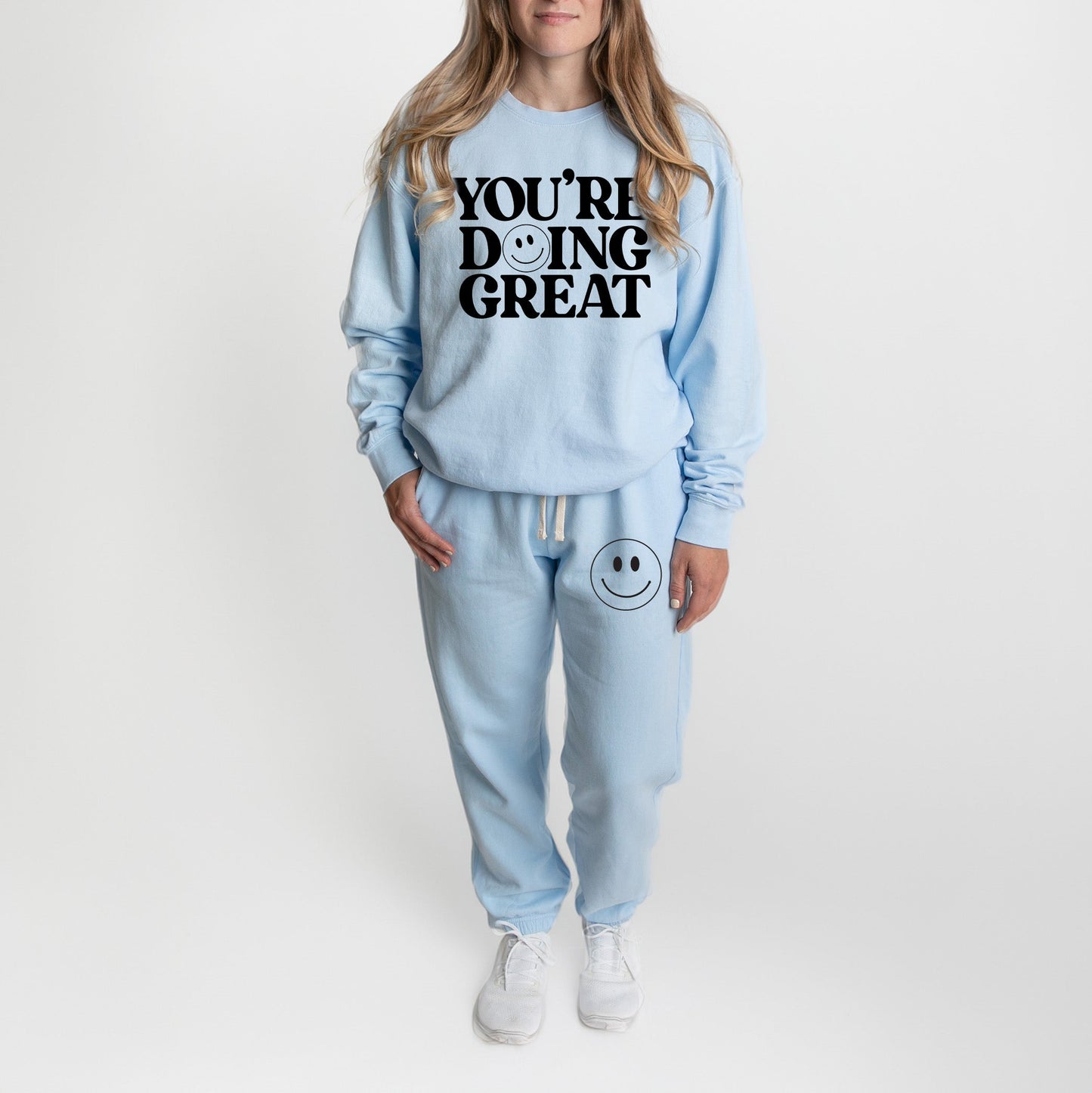 You're Doing Great Smiley Face | Graphic Lighweight Garment Dyed Set