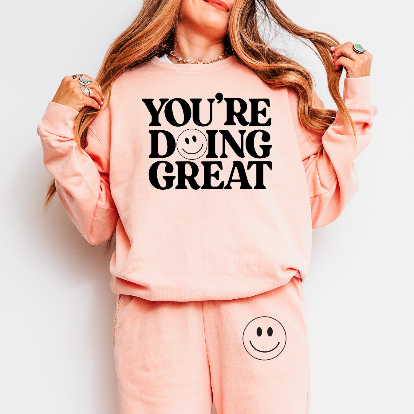 You're Doing Great Smiley Face | Graphic Lighweight Garment Dyed Set