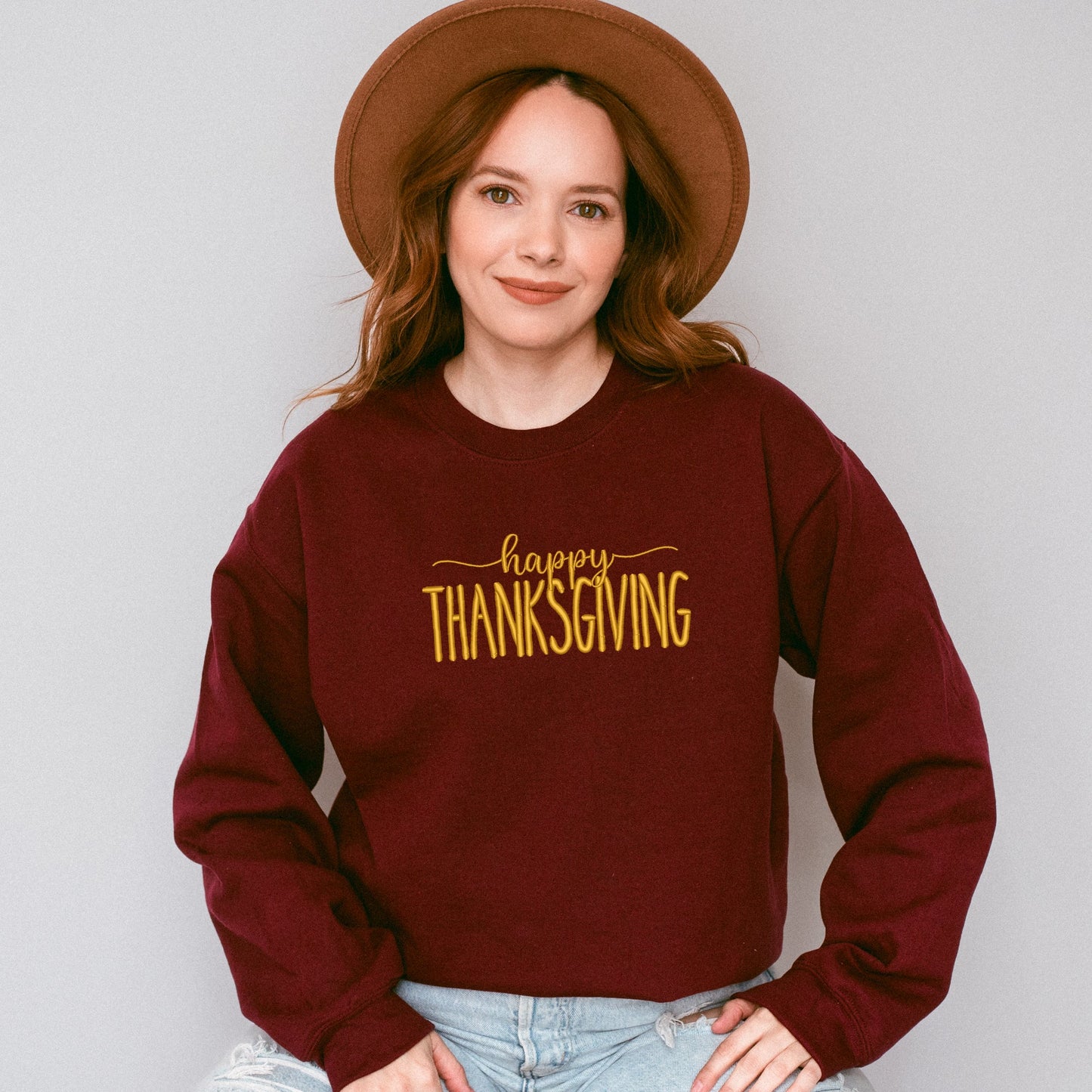 Happy Thanksgiving Embroidered  | Sweatshirt