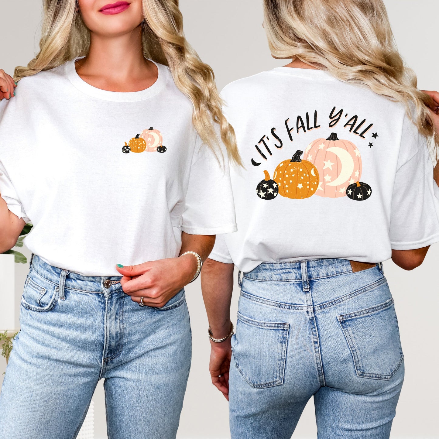 Boho It's Fall Y'all Pumpkins | Front & Back Short Sleeve Graphic Tee