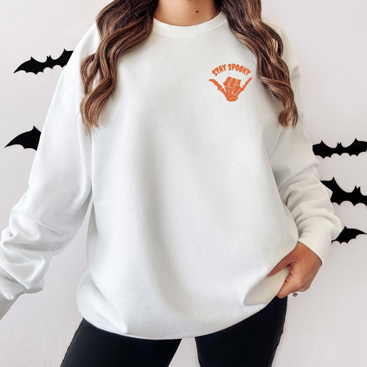 Embroidered Stay Spooky Skeleton Mini | Sweatshirt