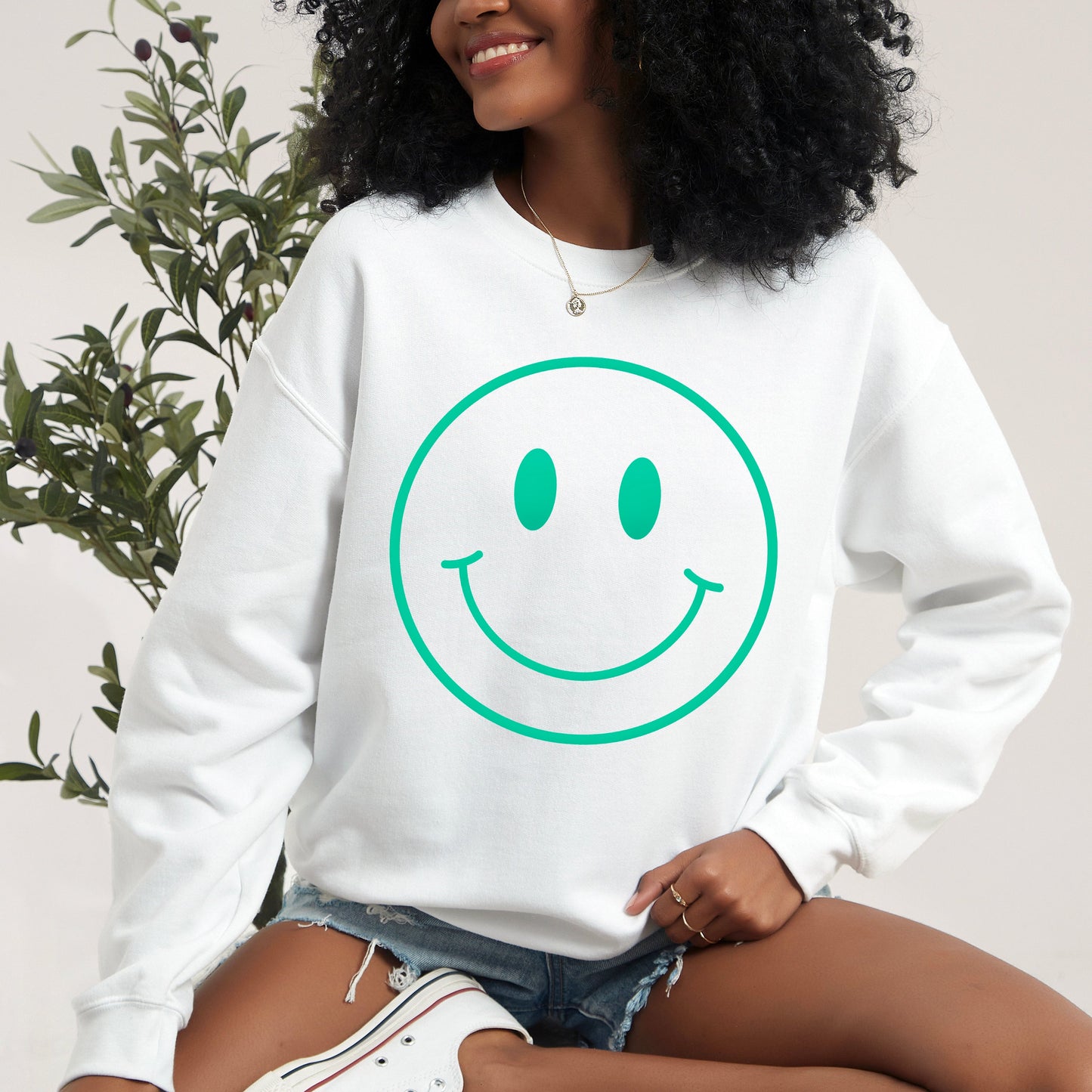 Smiley Face Outline Puff Print | Sweatshirt