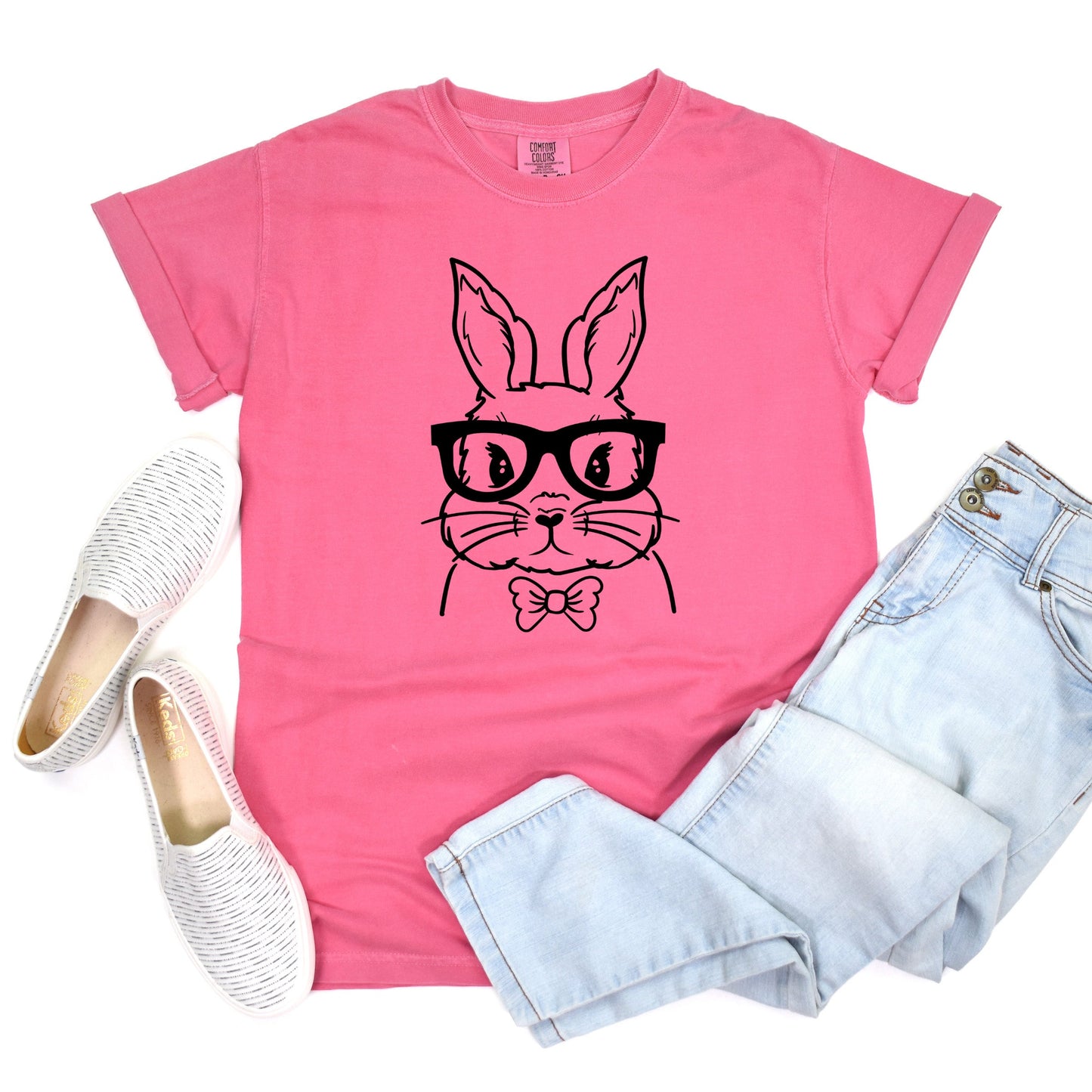 Bunny Face With Bowtie | Garment Dyed Short Sleeve Tee