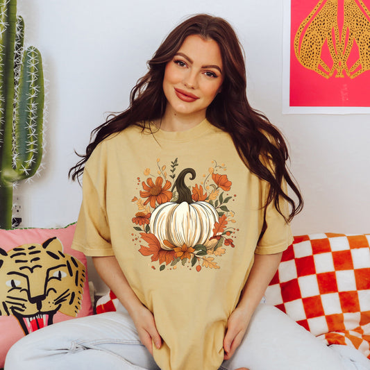 Fall Pumpkin Floral | Garment Dyed Tee