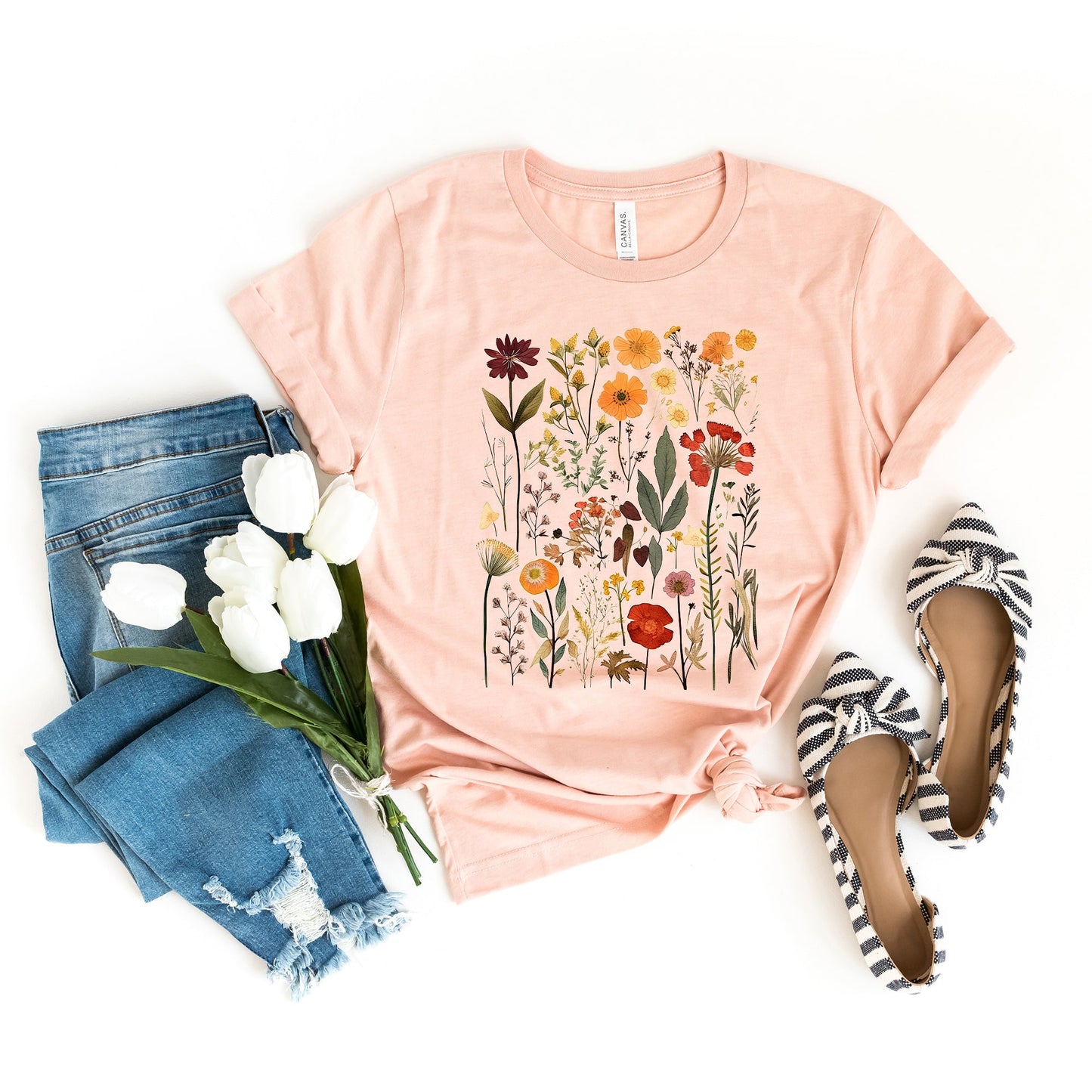 Vintage Pressed Flowers | Short Sleeve Crew Neck