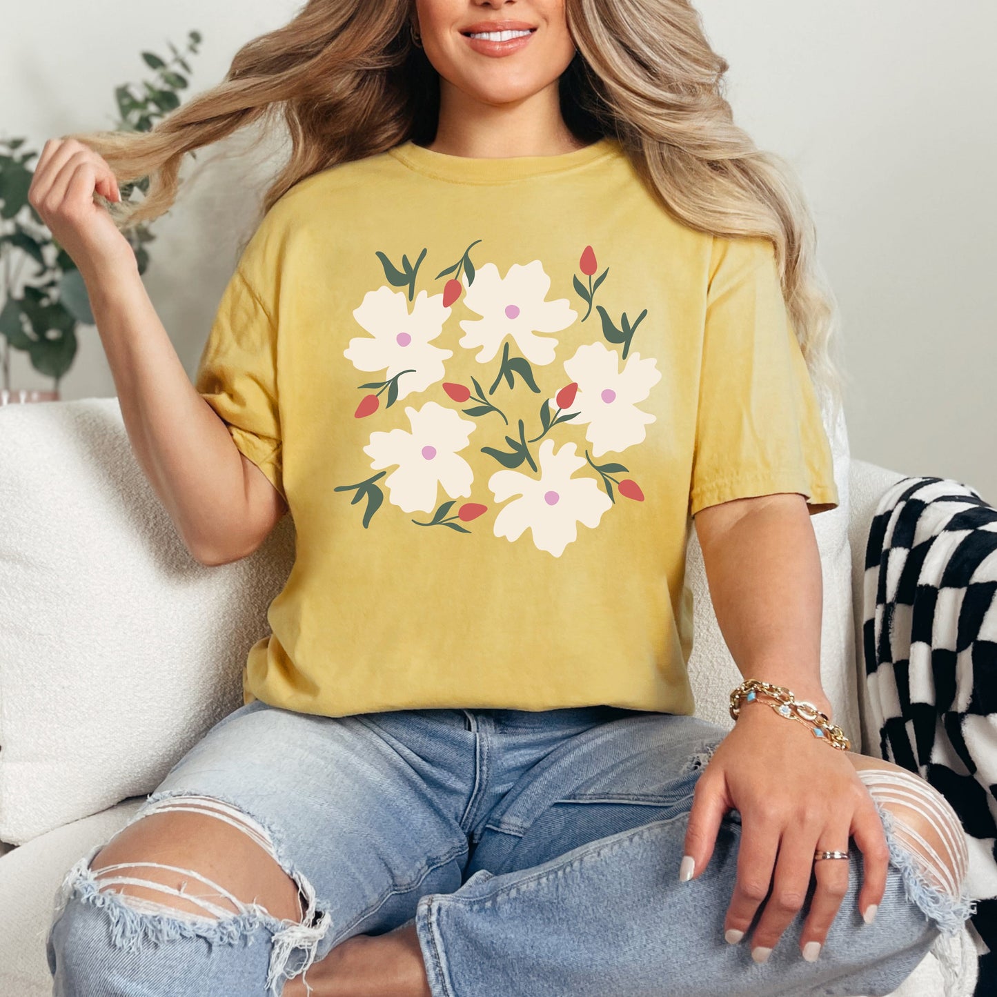 Pink Flowers And Buds | Garment Dyed Short Sleeve Tee