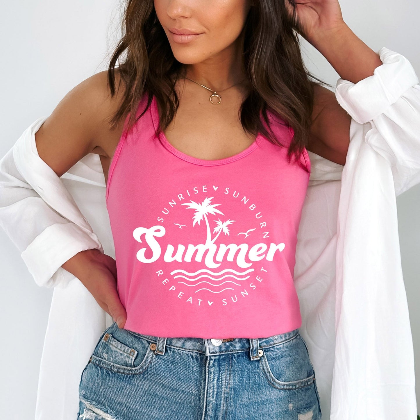 Summer Sunrise Sunburn Sunset Repeat | Racerback Tank